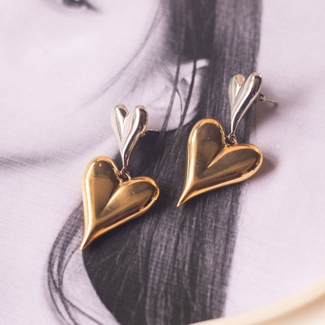 Double heart statement earrings