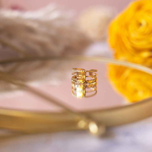 Gold love three layer ring